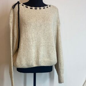 Hollister Oatmeal Sweater with Black Stitch Detailing with Draping